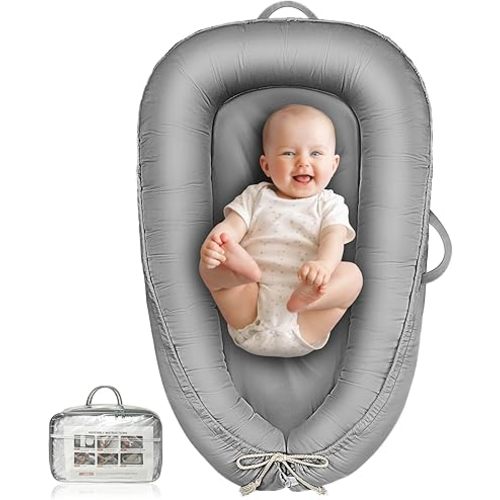 Baby Lounger, Infant Lounger for Newborn 0-24 Months, Waterproof Inner Cover and Pure Cotton Breathable Baby Nest Cover, Newborn Essentials for Baby Boys & Girls, Portable Baby Bed for Home and Travel