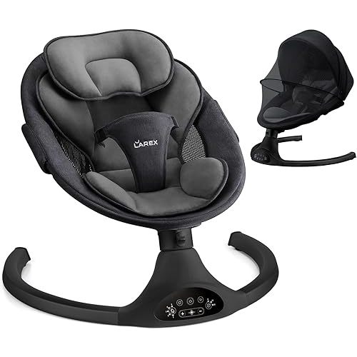 LAREX Baby Swing Infant Swing Electric Toddler Baby Rocker Portable for Newborn Boy Girl, 5 Sway Speeds with Remote Control, 10 Preset Melodies and Bluetooth, 0-6 Months Max 20 Lbs