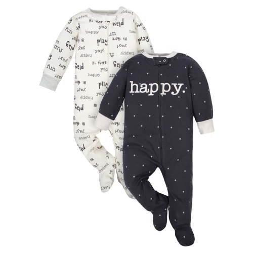 Wonder Nation Baby Neutral Zip Up Sleep ‘N Play Footed Pajamas, 2-Pack, Sizes Newborn - 6/9 Months