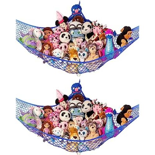Lilly's Love Stuffed Animal Storage Hammock - Large 2 Pack - "STUFFIE PARTY HAMMOCK" (Blue)