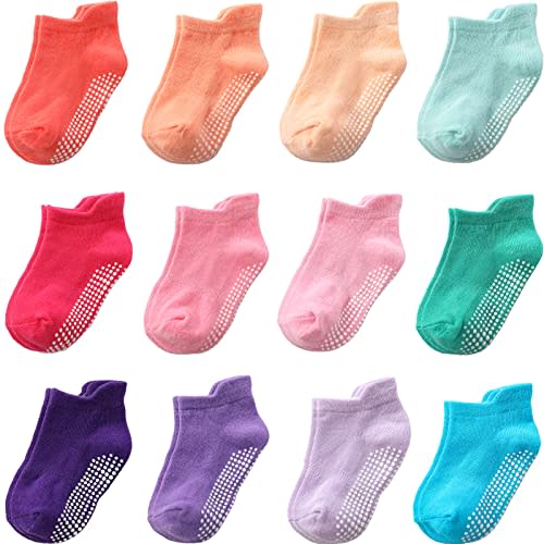 Aroveea Non Slip Grip Ankle Baby Socks 12 Pack for Toddler Boys and Girls Kids Socks,Infant Cute Cotton Baby Socks