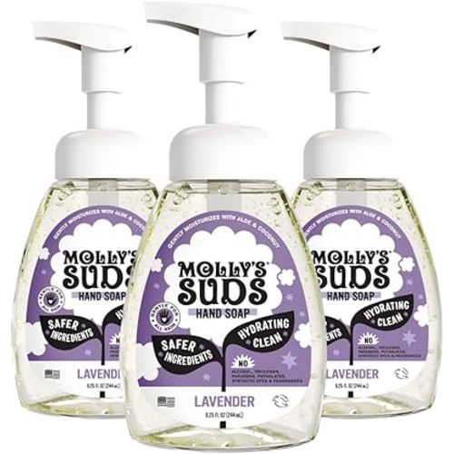 Molly's Suds Foaming Hand Soap - Made with Aloe and Coconut Oil | Moisturizing Hand Wash | Clean Ingredients, Infused with Essential Oils | Lavender - 8.25 Oz (Pack of 3)