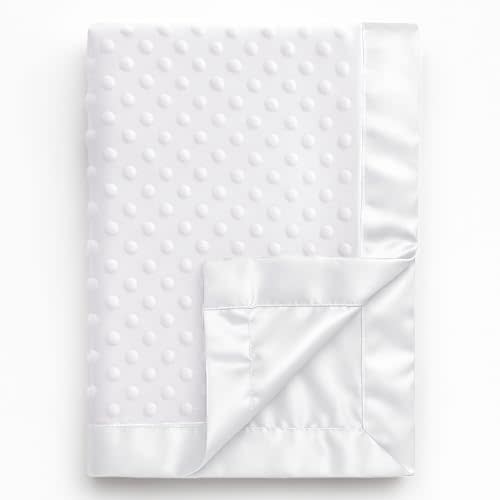 Pro Goleem Baby Soft Minky Dot Blanket with Silky Satin Backing Baby Gifts for Boys and Girls (White, 30’’ x 40’’)