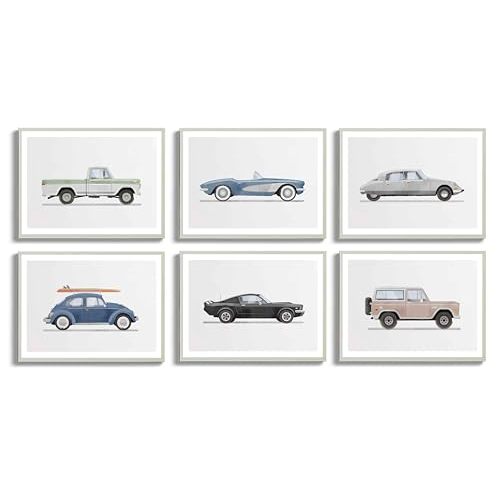 ZLYARTMP 6Pcs Nursery Car Wall Art Vintage Racecar Canvas Pictures Baby Room Supercars Wall Decor Kids Room Watercolor Car Paintings Prints Retro Vehicle Posters For Boys Bedroom Decor Unframed