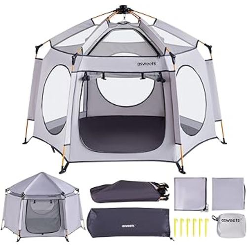 Asweets 4 in 1 Pop Up Playpen Indoor and Outdoor Portable, Lightweight Baby Playpen with Travel Bag,Baby Beach Tent and Play Toddler Play Yard Canopy