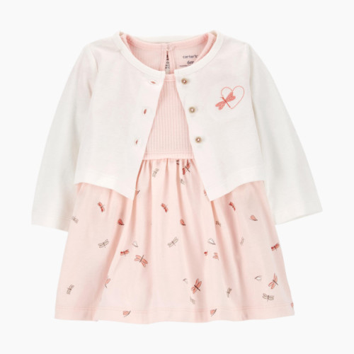 Carter's 2-Piece Bodysuit Dress & Cardigan Set - Pink, 3 M