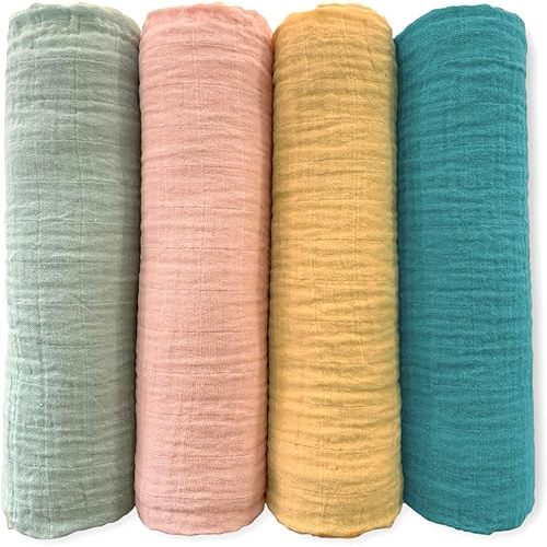 SwaddleDesigns Cotton Muslin Swaddle Blankets for Babies, Set of 4, Neutral Receiving Blankets for Newborn, Baby Registry & Gift, 46x46 inches, Paradise