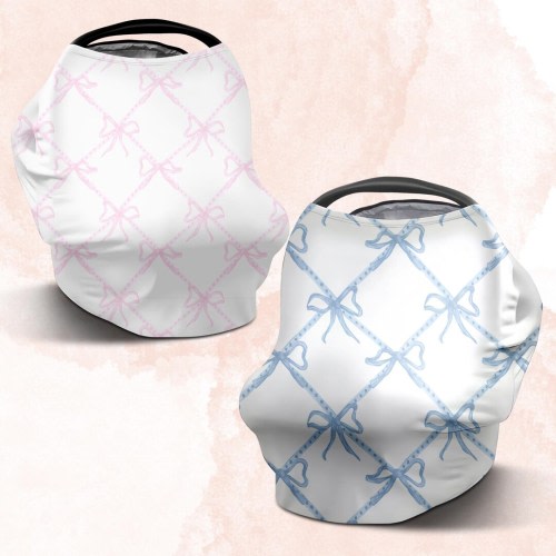 Ribbon Carseat Nursing Cover, Pink Blue Ribbon Coquette Nursing Cover, CarseatCanopy, Shopping Cart Cover, Grandmillenial, Pink Bow