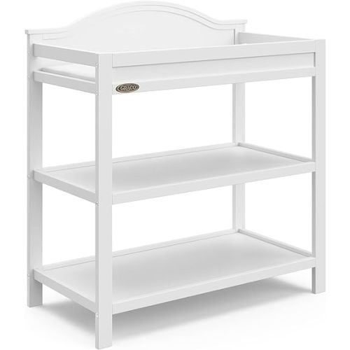 Graco Clara Changing Table (White) - GREENGUARD Gold Ceritifed, Includes Bonus Water-Resistant Changing Table Pad with Safety Strap, 2 Open Shelves