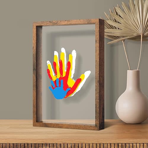 Family Handprint Kit, DIY Keepsake Wooden Frame, Baby Hand Print Kits, Family Gifts for New Mom, New Parents, Grandparents, Father's Day, Mother's Day, Anniversary, 6 Non -Toxic Paints (Brown)