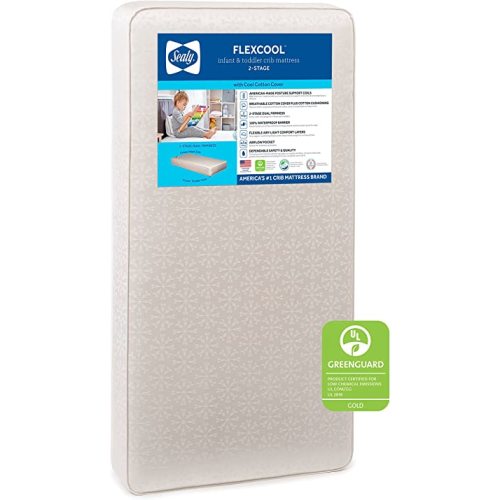 Sealy Baby Flex Cool Breathable Hypoallergenic 2-Stage Dual Firm Waterproof Baby Crib Mattress & Toddler Bed Mattress, Cotton Cover, 204 Premium Coils, Air Quality Certified, Made in USA, 52"x28"