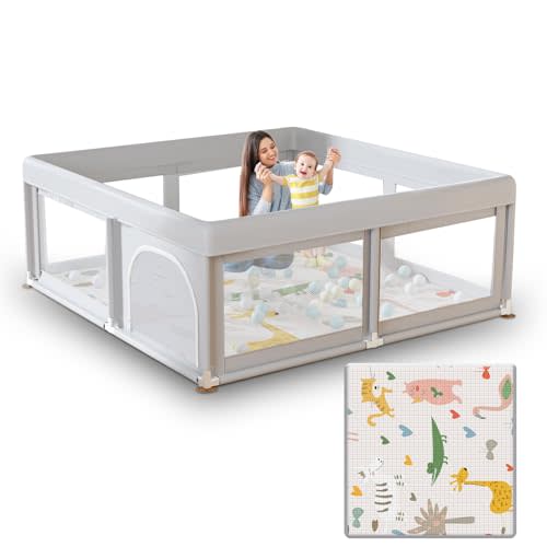 Hiaksedt Baby Playpen with Mat Small Playpen for Babies and Toddlers 50 x 50 inch Baby Fence Playards