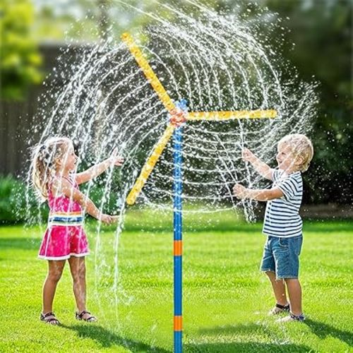 VATOS 57" Windmill Sprinkler Toy for Kids - 360° Rotating Outdoor Water Spray with 36 Splash Holes, Summer Backyard Lawn Sprinkler Water Play for Toddlers, Boys, Girls, Pets & Garden Watering