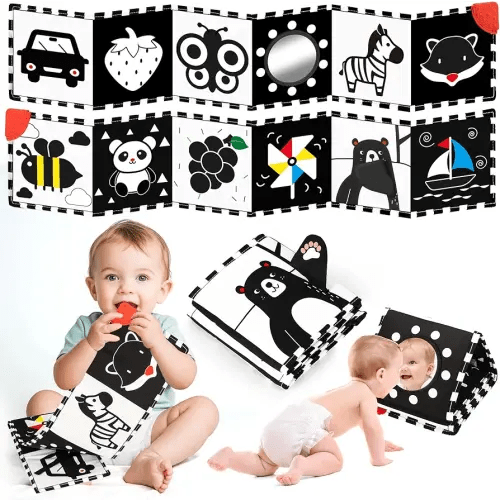 Black and White Baby Toys - High Contrast Baby Toys for Newborn Brain Development - Tummy Time Toys - Soft Baby Book - Infant Sensory Toy 0-3-6-12 Months - Visual Stimulation Montessori Toy Gift
