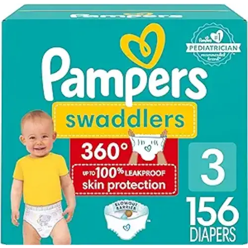 Pampers Diapers - Swaddlers 360 - Size 3, 156 Count, for up to 100% Leakproof Premium Skin Protection
