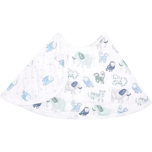 aden + anais Essentials Burpy Bib, 100% Cotton Muslin, Soft Absorbent 4 Layers, Multi-Use Burp Cloth and Bib, 22.5" X 11", Single, Time to Dream - Happy Tales