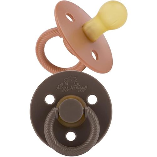 Itzy Ritzy Natural Rubber Pacifiers Set of 2 – Natural Rubber Newborn Pacifiers with Cherry-Shaped Nipple & Large Air Holes for Added Safety; Set of 2 in Chocolate & Caramel, Ages 0 – 6 Months