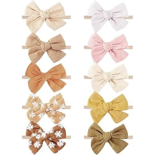 DRESHOW BQUBO Baby Girl Bows and Headbands Cute Headbands with Bow Nylon Hairbands Handmade Hair Accessories for Newborn Infant Toddlers 10 Pack