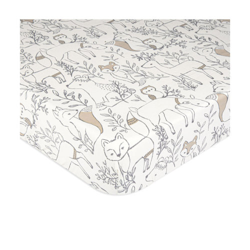Crane Baby Ezra Woodland Animals Fitted Crib Sheet, 100% Cotton, Brown and White, Soft and Durable & Reviews | Wayfair