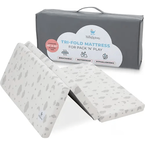 Babylicious Waterproof Pack and Play Mattress Topper | 38" x 26" x 1.5" | Trifold Style - Breathable Soft Plush Foam - Portable Mattress Topper- Baby Foam Mattresses for Babies