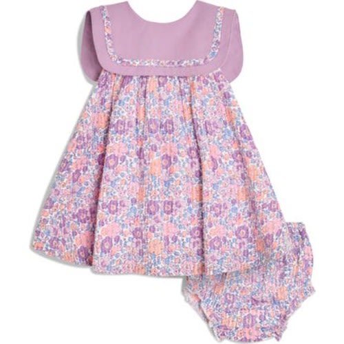 Floral Cotton Platter Collar Dress & Bloomers, 6-12M