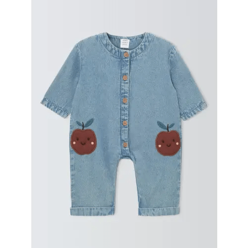 John Lewis Baby Apple Denim Romper, Blue