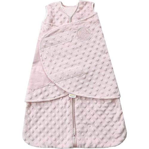 HALO Sleepsack Plush Dot Velboa Swaddle, 3-Way Adjustable Wearable Blanket, TOG 3.0, Pink, Newborn, 0-3 Months