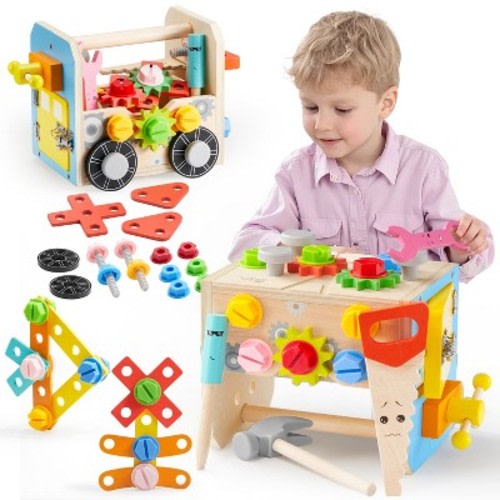 Joyfy Montessori Toys for Toddlers 3 4 5 6 Year Old, 51Pcs Kids Tool Set,Wooden Educational Learning Construction Toys for Boys & Girls, Birthday Gift