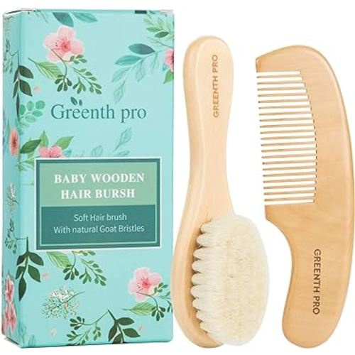 Baby Hair Bush and Comb Set -Nature Lotus Wood with Soft Goat Bristle and Pear Wood Comb for Newborns & Toddlers, Ideal for Cradle Cap