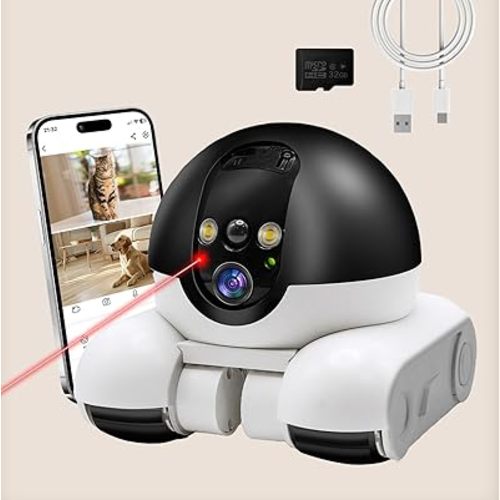 Security Indoor Camera 1080P Dual Lens,Robot Camera on Wheels Movable with 2-Way Talk,Distance Bot with Night Vision,Blinky Bot App Control for Home Security/Cats/Dogs/Baby/Elderly