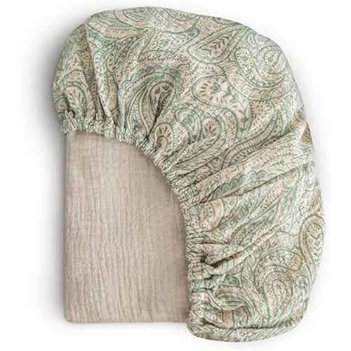 mushie Extra Soft Muslin Fitted Crib Sheet | 192 Thread Count | 28"x 52" (Green Paisley)