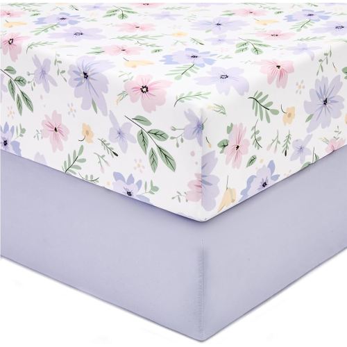 TILLYOU Baby Crib Sheets for Boys Girls, Super Soft Toddler Bed Sheets, 2 Pack Sheets for Standard Crib Mattress 28x52in, Brilliant Little Flowers