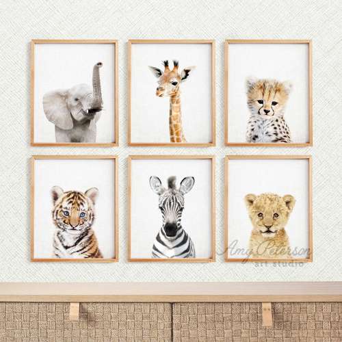 Set of 6 Baby Safari Animals for Nursery Animal Wall Art, Nursery Decor, Baby Animal Art, Unframed Animal Art Print by Amy Peterson