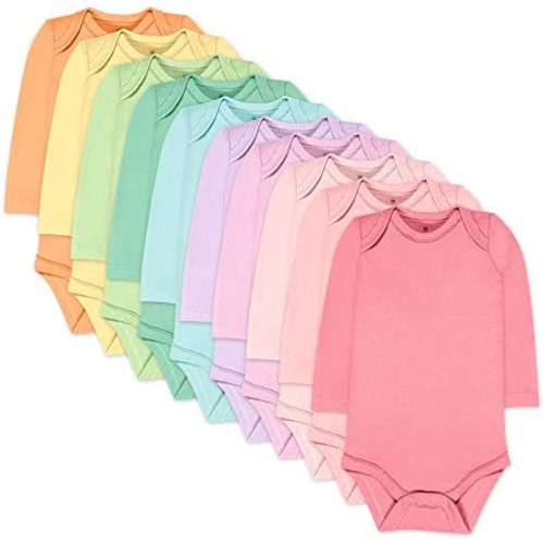 HonestBaby 10-Pack Long Sleeve Bodysuits One-piece 100% Organic Cotton for Infant Baby Boys, Girls, Unisex