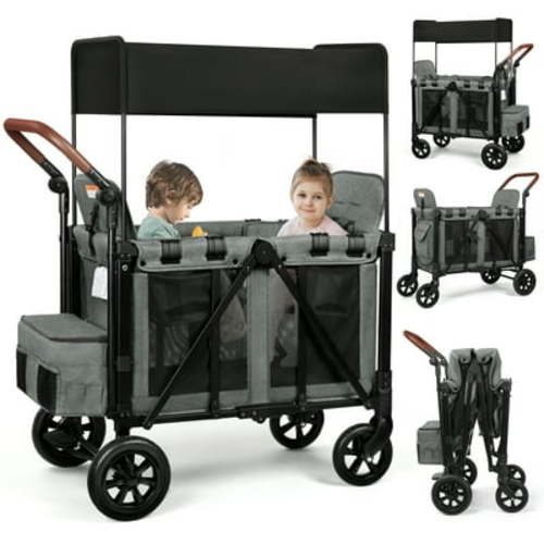 Vomeast Wagon Stroller for 2 Kids, 3-in-1 Wagon Stroller with Canopy, Adjustable Handlebars, Removable Seat for Toddlers