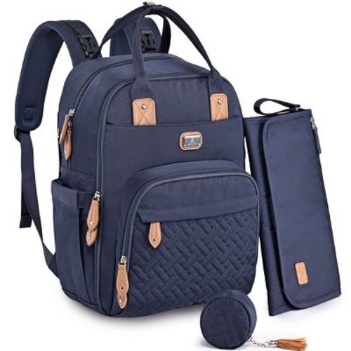 Dikaslon Diaper Bag Backpack With Portable Changing Pad, Pacifier Case And Stroller Straps, Brown