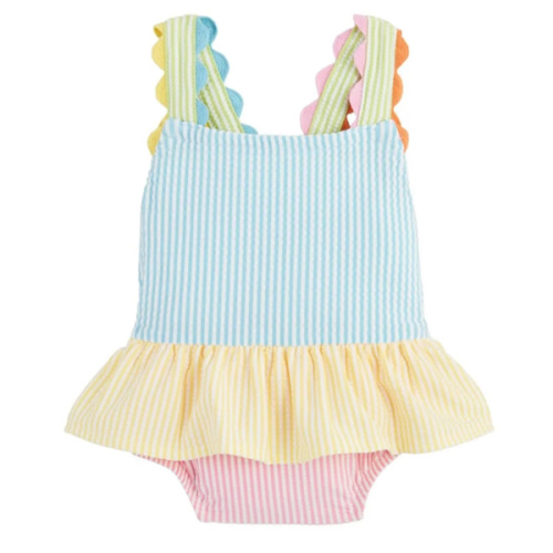 Girls' Seersucker Ric Rac Swimsuit | Adorable Swimwear for 5T | Mud Pie