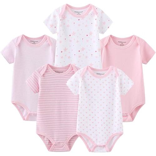 Kiddiezoom Baby Bodysuit Newborn Short Sleeve baby One-Piece Cotton 5-Pack baby clothes
