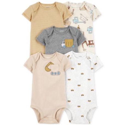 Baby Boys Short-Sleeve Construction Bodysuits, 5 Pack