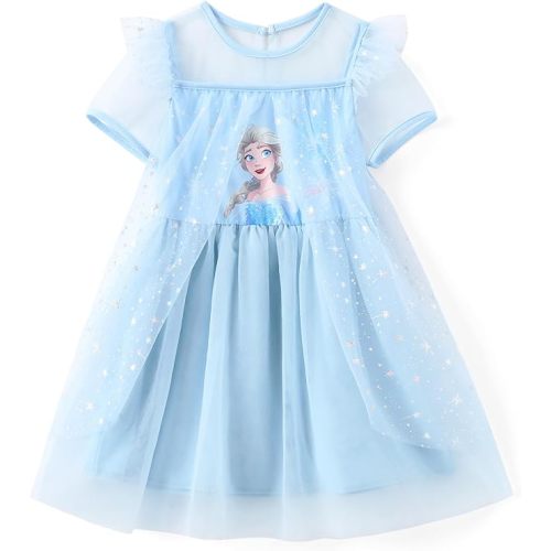 Disney Frozen Elsa Minnie Princess Winnie Girl Dress Ruffle Short Sleeve Tulle Skirt Summer Clothes Kids Outfit Baby/Toddler