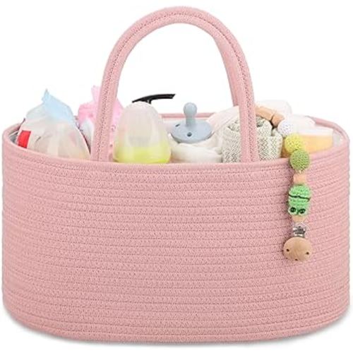 COMSE Baby Diaper Caddy Organizer, Car Caddy, Diaper Change Organizer, Gift Baskets Empty, Portable Tote Bag with Divider, Baby Shower Gifts Newborn Essentials Registry Must Have, Dusty Pink