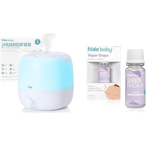 Frida Baby 3-in-1 Cool Mist Humidifier for Large Rooms, Top Fill Humidifier for Bedroom, Essential Oil Diffuser + Lavender Essential Oil Bath Drops for Relaxing & Calming Aromatherapy Oil