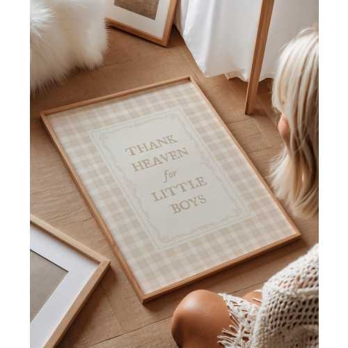 Thank Heaven for Little Boys Nursery Wall Art, Farmhouse Boy&#39;s Room Decor Print, Neutral Gingham Poster, Vintage Cottagecore Quote for Boy