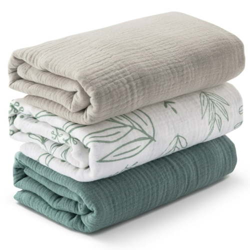 Gllquen Baby 3-Pack Muslin Organic Cotton Swaddle Blankets for Newborn Infant Boys Girls 38"x40", Eucalyptus