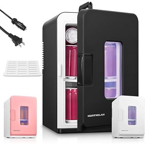 NORTHCLAN Mini Fridge for Bedroom 15L, 21 Cans Small Skincare Fridge, 110V/12V Power for Office, Dorm and Car, Cooler & Warmer, Portable Thermoelectric Mini Refrigerator for Drinks, Food, Makeup