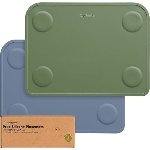 KeaBabies 2-Pack Silicone Placemats for Toddlers - Non Slip Suction Baby Silicone Placemat for Kids, Eating/Feeding, Easy to Clean, Busy Travel Baby Mat for Dining Table, Food Grade/BPA-Free (Slate)