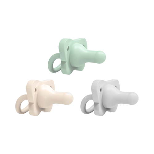 Dr. Brown’s®  HappyPaci™ 100% Silicone Baby Pacifier, Contoured One-Piece Design, Cool Gray/Green/Ecru, 0-6m, BPA-Free, 3-Pack
