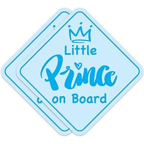 Stickios Little Prince on Board Stickers (Non-Magnetic) - Removable, Paint-Safe Signs for Cars & Windows - Made in USA (2-Pack, 6 inch Diamond, Blue, Boy)