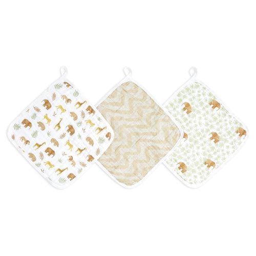 aden + anais Essentials Washcloth 3-Pack, Super Soft 100% Cotton Muslin, Gentle on Skin, 3 Absorbent 11x11 Layers, Softer with Every Use, Perfect for Babies, Infants, Toddlers, Tanzania