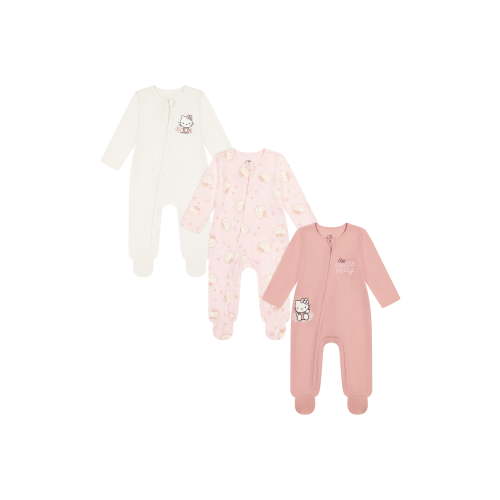 Hello Kitty Baby Girl 3 Pack Long Sleeve Sleep N Play, Size 0-24 Months